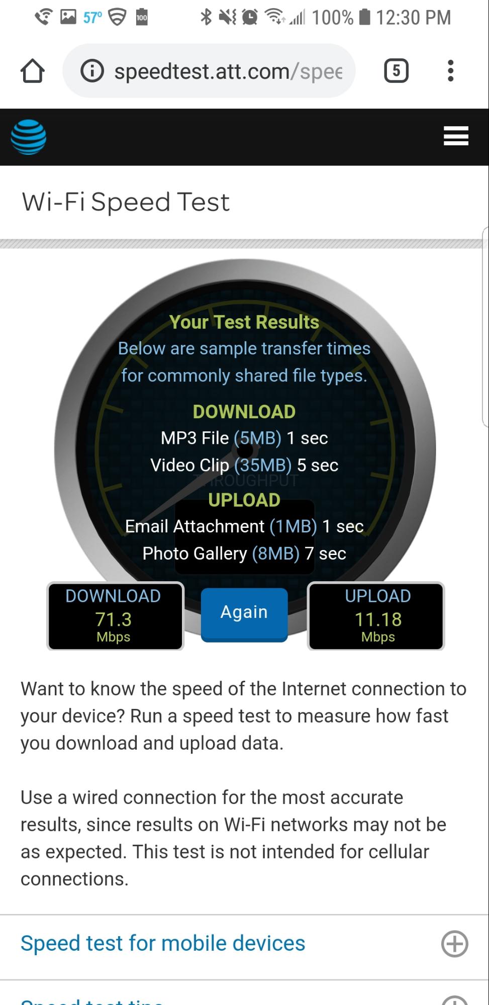 AXfinity Internet Speed Test on Mobile
