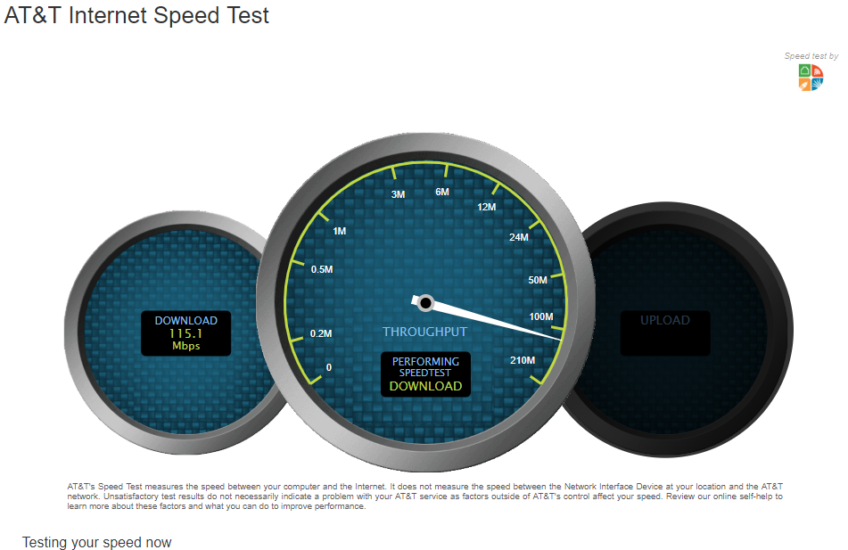 AAT&T Speed Test on Desktop