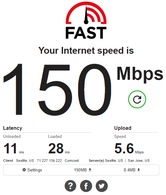 AFast.com Internet Speed Test on Desktop