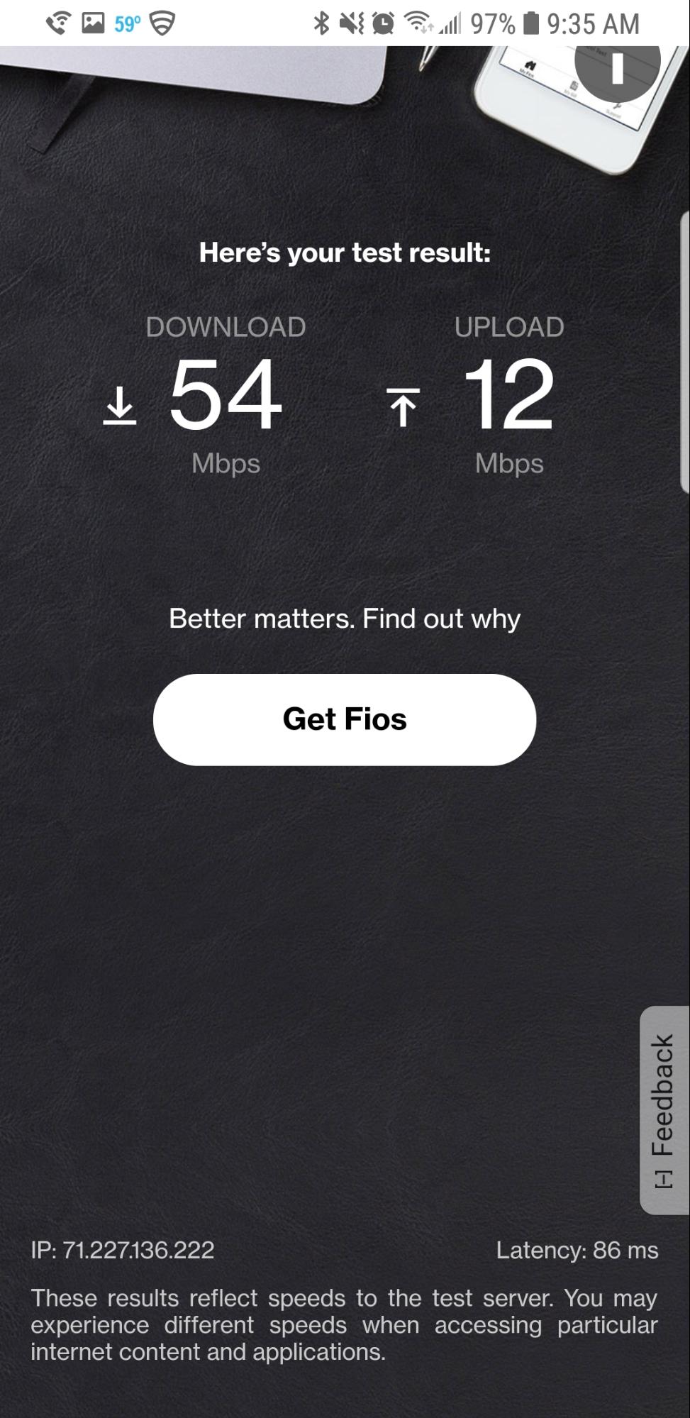 AVerizon Internet Speed Test on Mobile
